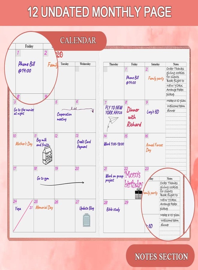 Getvow Hardcover Undated Planner for Any Year - Weekly & Monthly Planner & Journal to Track Goals, Perfect to Organize Your Daily Life, 5.85" x 8.25", Rose - Image 2