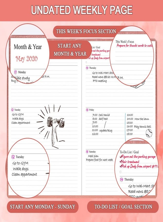 Getvow Hardcover Undated Planner for Any Year - Weekly & Monthly Planner & Journal to Track Goals, Perfect to Organize Your Daily Life, 5.85" x 8.25", Rose - Image 3