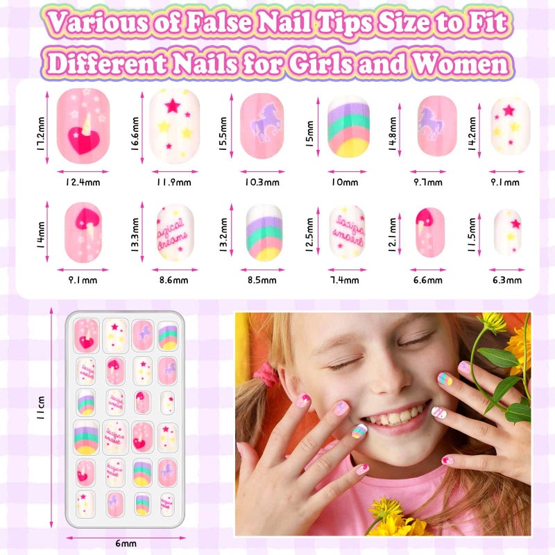 Acejoz 144 Pcs Press on Nails for Kids, Girls Fake Nails with Glue Kit, Cute Nails Tips with Jelly Nail Adhesive Teen Stick ons Acrylic Nails Gift Set for Girls 8-12 - Image 5