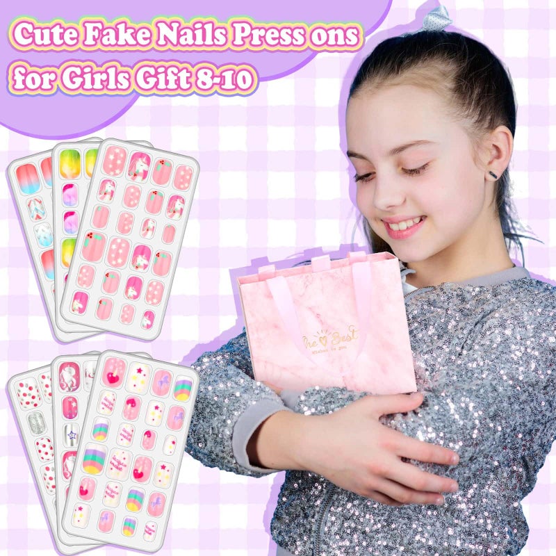 Acejoz 144 Pcs Press on Nails for Kids, Girls Fake Nails with Glue Kit, Cute Nails Tips with Jelly Nail Adhesive Teen Stick ons Acrylic Nails Gift Set for Girls 8-12 - Image 2