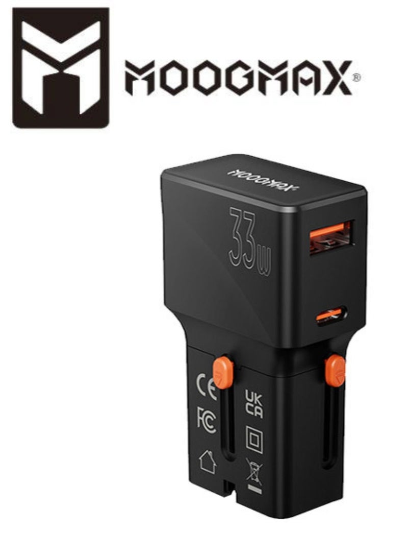 موجماكس محول قابس  طاقة عالمي يناسب جميع الدول الااجنبيه فيش جدار رؤوس متعدد  TYBCE  و2xUSB C شاحن حائط ومنفذ تيار متردد عالمي باللون الأسود 33 واط  مثلث تحويل فيش جدار كهرباء محول سفر عالمي من موج ماكس شاحن عالمي متعدد  الإمكانات مع منفذي USB مزدوجين للسفر الدولي محول طاقة لأكثر من 150 دولة فيش جداري فيش تايب سي فيش ثلاثي فيش شاحن فيش كهرباء راس شاحن راس شاحن تايب سي الفيش العالمي الاصغر فيش سفر فيش جداري للسفر رأس شحن عالمي بمنفذين مناسب ل (امريكا (US), المملكة المتحدة(UK), أوروبا(ER), أستراليا (AUS)), مزود  (USB-A) و  (Type-C),  - Image 1