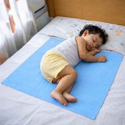 MY ARMOR Baby Dry Sheet for New Born Baby, Anti-Piling Waterproof Mattress Protector for Bed (Quick Drying/Extra Absorbent Dry Sheet for Bed) - Size 70x100 cm, Pack of 1, Sky Blue Cotton - Image 1
