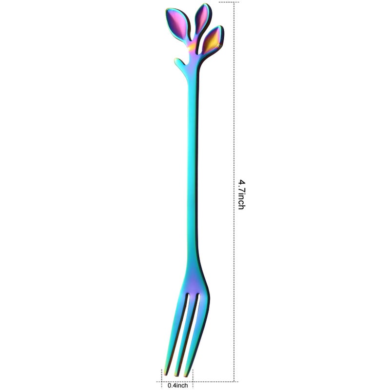 Ansaw 10-Piece Rainbow Mini Leaf Dessert Forks Set - 4.7"" Elegant Stainless Steel Fruit  Appetizer  Cake & Salad Forks - Perfect For Cocktail Parties & Home Use - Image 2