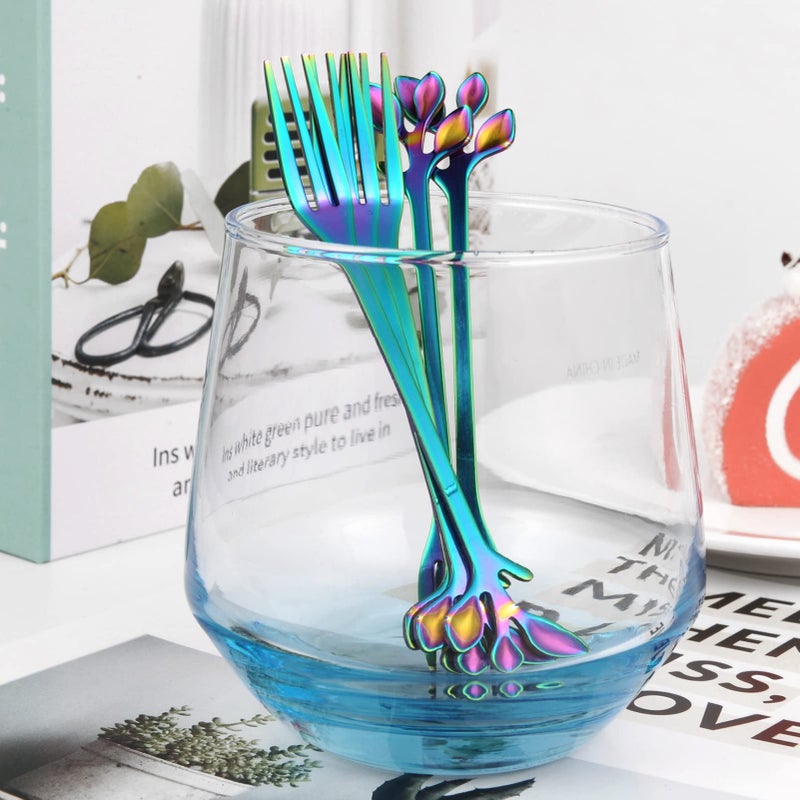 Ansaw 10-Piece Rainbow Mini Leaf Dessert Forks Set - 4.7"" Elegant Stainless Steel Fruit  Appetizer  Cake & Salad Forks - Perfect For Cocktail Parties & Home Use - Image 3