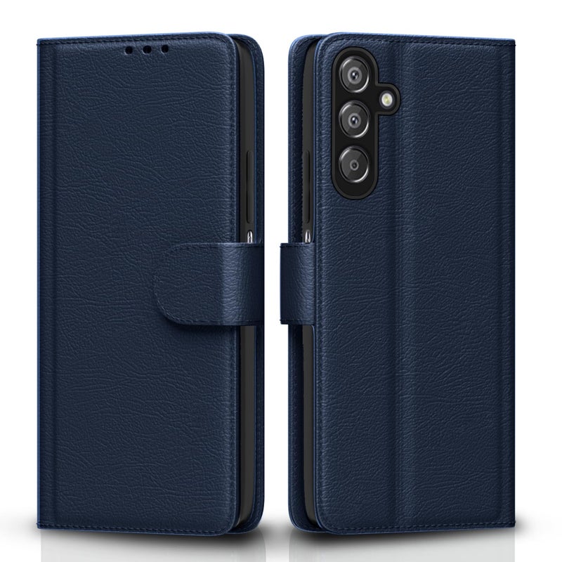 Pikkme Flip Cover Leather Finish | Inside TPU with Card Pockets | Wallet Stand and Shock Proof | Complete Protection Flip Case for Samsung Galaxy M35 5G (Blue) - Image 1
