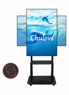 NEW Mobile TV Mount Stand for 32-70 Inch Screen,Adjustable with Horizontal and Vertical Screen Rotate 90 Degrees, Lockable Casters and 2 Tier AV Shelves,Up to VESA 600x400mm and 100kg