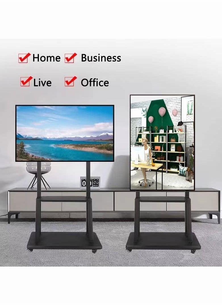 Chulovs - NEW Mobile TV Mount Stand for 32-70 Inch Screen,Adjustable with Horizontal and Vertical Screen Rotate 90 Degrees, Lockable Casters and 2 Tier AV Shelves,Up to VESA 600x400mm and 100kg - Image 1