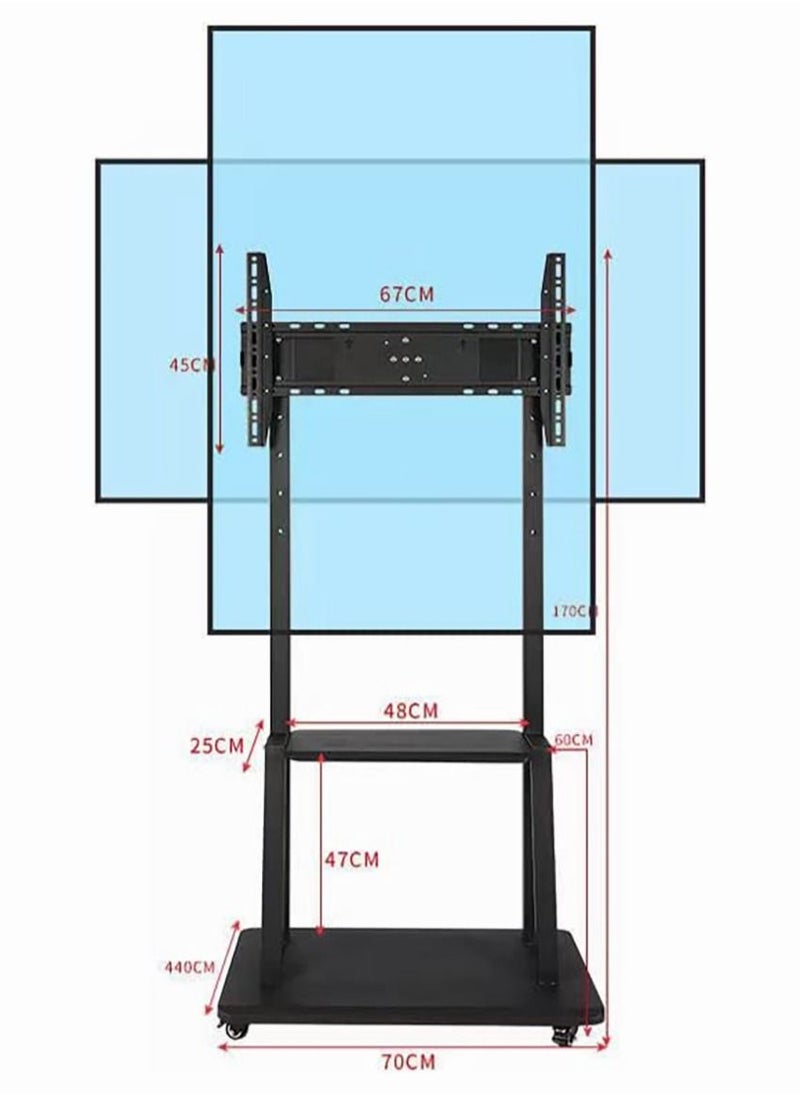 Chulovs - NEW Mobile TV Mount Stand for 32-70 Inch Screen,Adjustable with Horizontal and Vertical Screen Rotate 90 Degrees, Lockable Casters and 2 Tier AV Shelves,Up to VESA 600x400mm and 100kg - Image 1