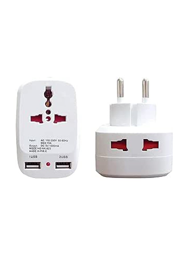2 Port Power Socket, White + 2 Usb Charging Ports
