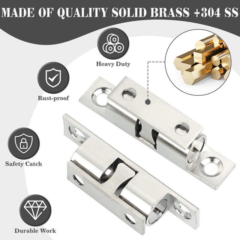 Alise Double Roller Catch Cabinet Latches,Adjustable Double Ball Tension Roller Catch Latch Brass Cabinet Door Latch,67mm Solid Metal Cabinet Latches and Catches,Pack of 4,Silver - Image 3