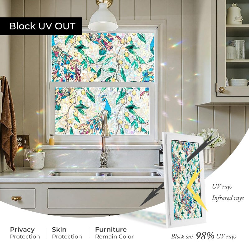 ADD.HERES Window Privacy Film,Colorful Floral Window Stickers,Removable DIY Bouquet Static Clings, Decals for Home School Office Party Supplies,â€ŒPeacock Gardenï¼Œ17.5 x 78.7 in - Image 5