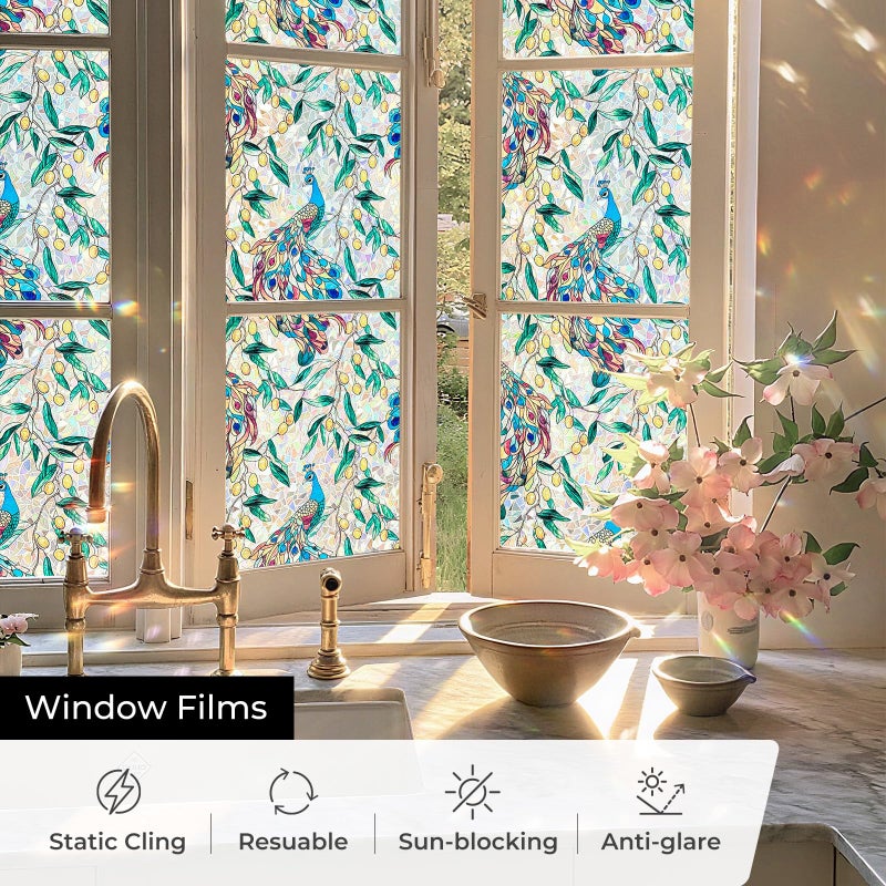 ADD.HERES Window Privacy Film,Colorful Floral Window Stickers,Removable DIY Bouquet Static Clings, Decals for Home School Office Party Supplies,â€ŒPeacock Gardenï¼Œ17.5 x 78.7 in - Image 4