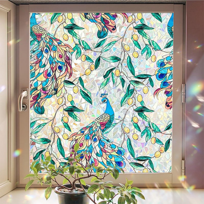 ADD.HERES Window Privacy Film,Colorful Floral Window Stickers,Removable DIY Bouquet Static Clings, Decals for Home School Office Party Supplies,â€ŒPeacock Gardenï¼Œ17.5 x 78.7 in - Image 1