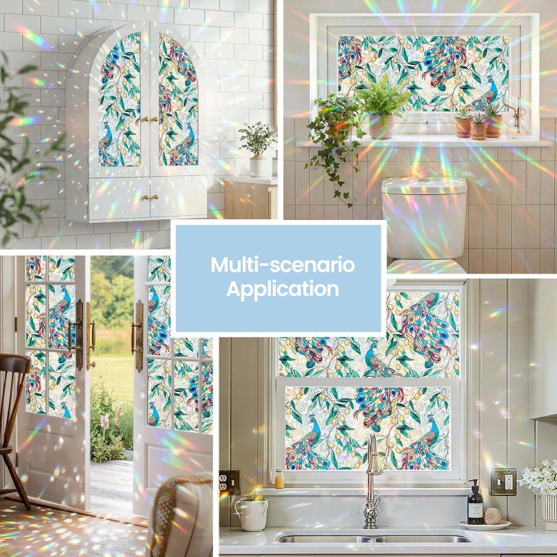 ADD.HERES Window Privacy Film,Colorful Floral Window Stickers,Removable DIY Bouquet Static Clings, Decals for Home School Office Party Supplies,â€ŒPeacock Gardenï¼Œ17.5 x 78.7 in - Image 2