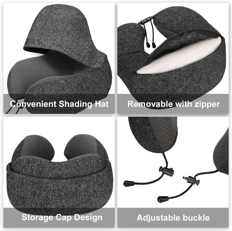 Juflix Juflix 2024 Travel Pillow for Neck Memory Foam Hooded Travel Neck Pillow for Adults Comfortable Neck Pillow for Travel with Hoodie Flight Pillow Airplane Pillow  - Image 5