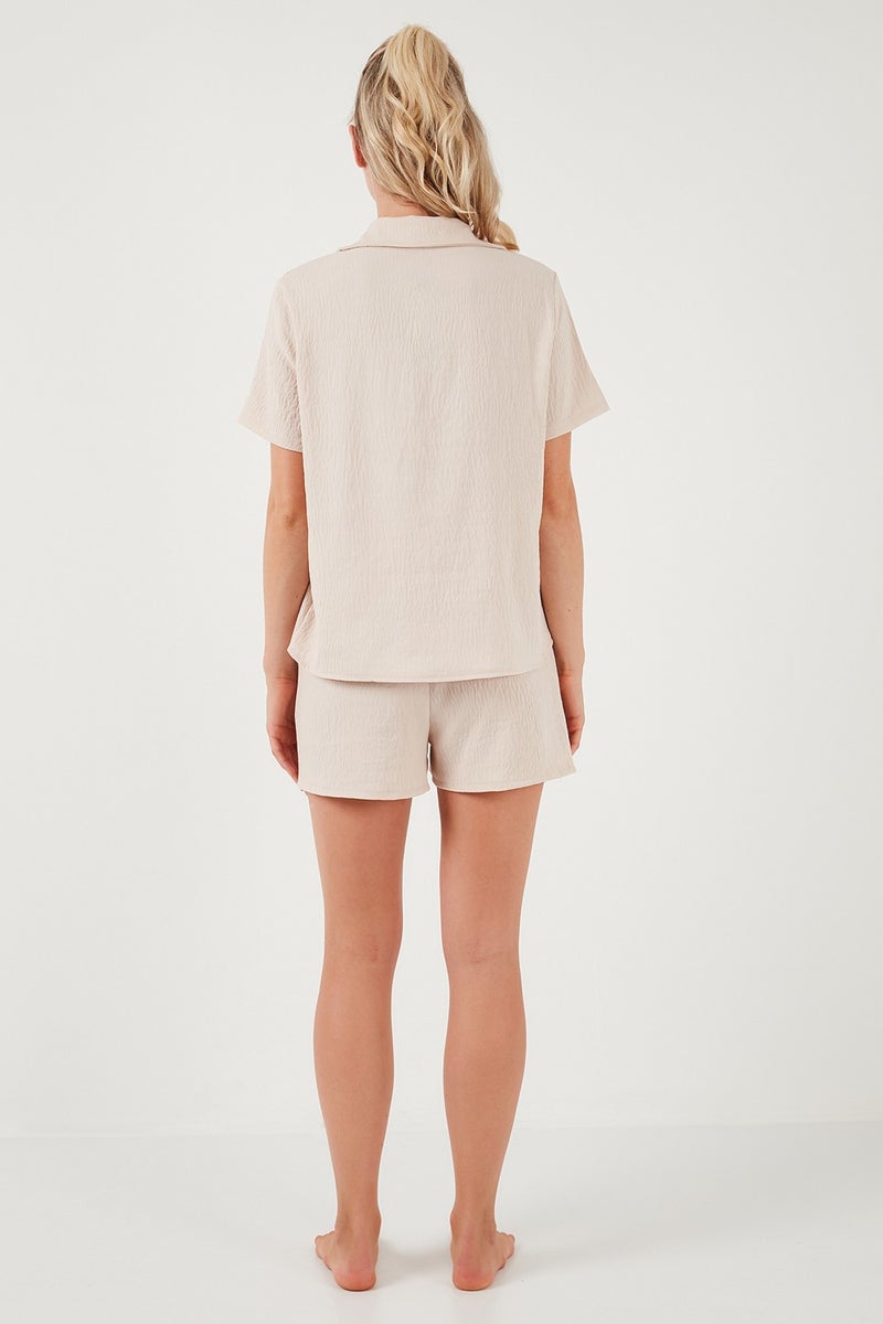 Lela Shirt Collar Elastic Waist Short Sleeve Shorts Women's Pajama Set 611PT00065  - Image 5