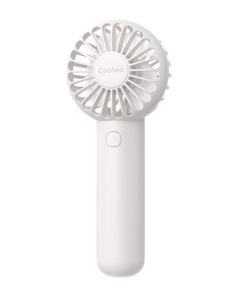 Coohea Mini Handheld Fan Small Cute Design 3 Powerful Speeds USB Rechargeable Battery Operated Personal Portable Fan with Base Lanyard for Eyelash Makeup Travel Beach Office Desk White