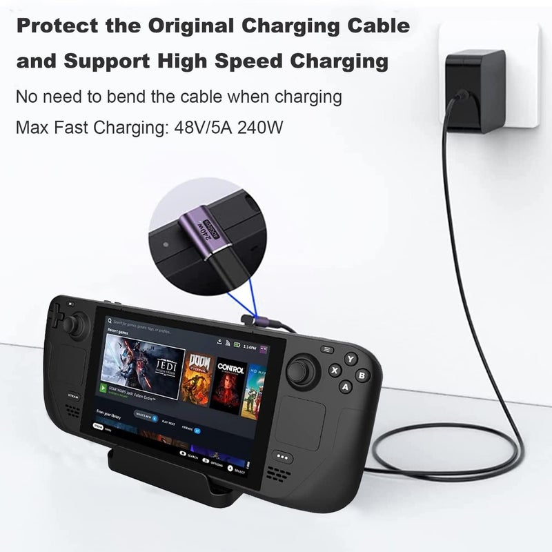 Microware محول USB C بزاوية 90 درجة 240 واط، نوع C ذكر إلى أنثى بزاوية يمين ويسار 40 جيجابت في الثانية لجهاز Steam Deck، Switch، Mac-Book، لابتوب، جهاز لوحي، هاتف (MMPL-102-240W) - Image 5