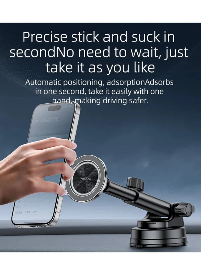 YESIDO C179 Magnetic Car Phone Holder - Adjustable Telescopic Arm - 20 Strong Magnets - 360° Rotation - Suction Cup Mount  - Dashboard/Windshield - Image 2