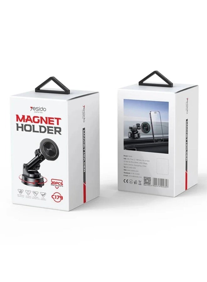 YESIDO C179 Magnetic Car Phone Holder - Adjustable Telescopic Arm - 20 Strong Magnets - 360° Rotation - Suction Cup Mount  - Dashboard/Windshield - Image 3