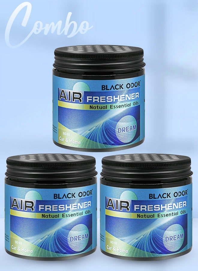 معطر جو للسيارة من مجموعة كومبو بلاك أودور دريم، 180 جرام، 3 زيوت عطرية طبيعية، معطر جو للسيارة والمنزل، 3 قطع BO-03 - Image 1