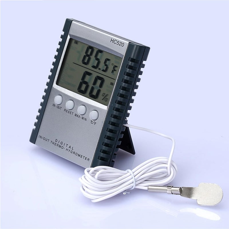 KRESHU Humidity Indoor Outdoor Clock Incubator Temperature Indicator Humidity Meter Accurate Thermometer Digital Room Electric Wire Sensor LCD Screen Alarm Clock Wall Hanging (White, 1-pcs) - Image 2