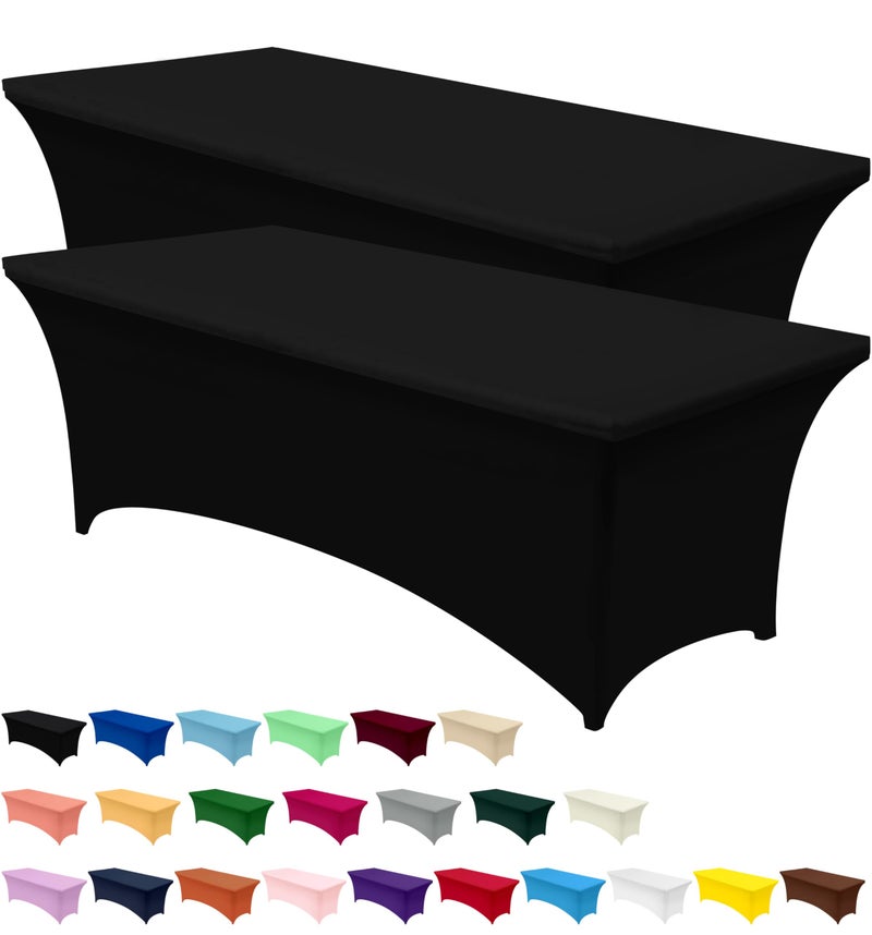 Utopia Kitchen Utopia Kitchen Spandex Tablecloth 2 Pack 8FT Black Tight Fitted Washable and Wrinkle Resistant Stretch Table Cloth Rectangle Cover for Trade Show Weddings  Parties 96Lx30Wx30H Inch 