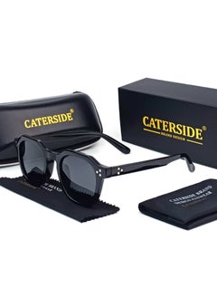 CATERSIDE Retro Polarized Sunglasses Men Ultralight TR90 Frame Polygon Women Sun Glasses Outdoor High Quality Travel  Eyewear-Lenses Color:C23CA Black-Ships From:CHINA