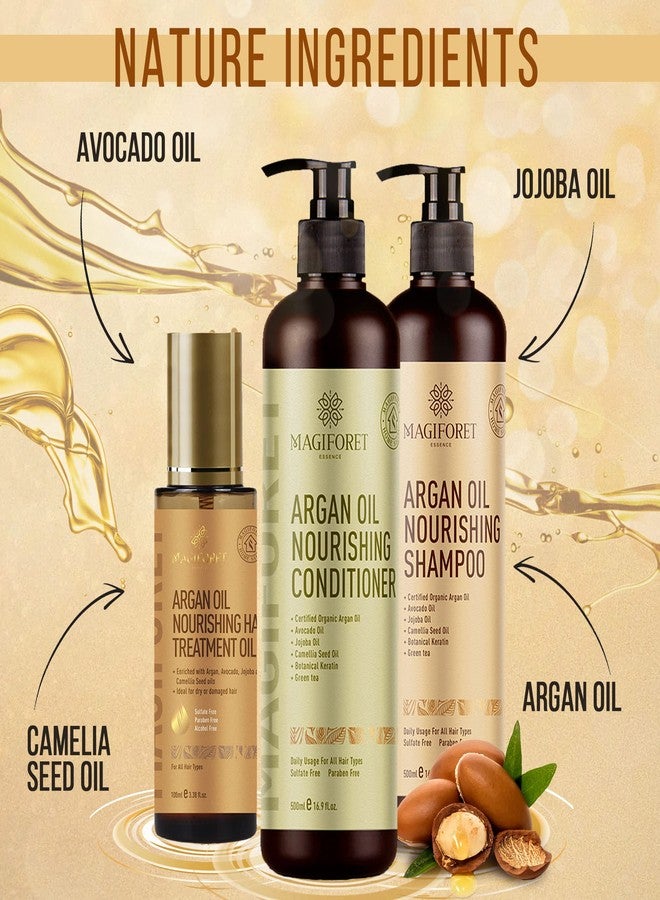 MagiForet Argan Oil Nourishing Daily Care Set, Shampoo 500ml + Conditioner 500ml + Hair Serum 100ml, Sulfate Free Paraben Free, Soft & Smooth, Gentle on Frizz, Curly & Color Treated Hair - Image 4