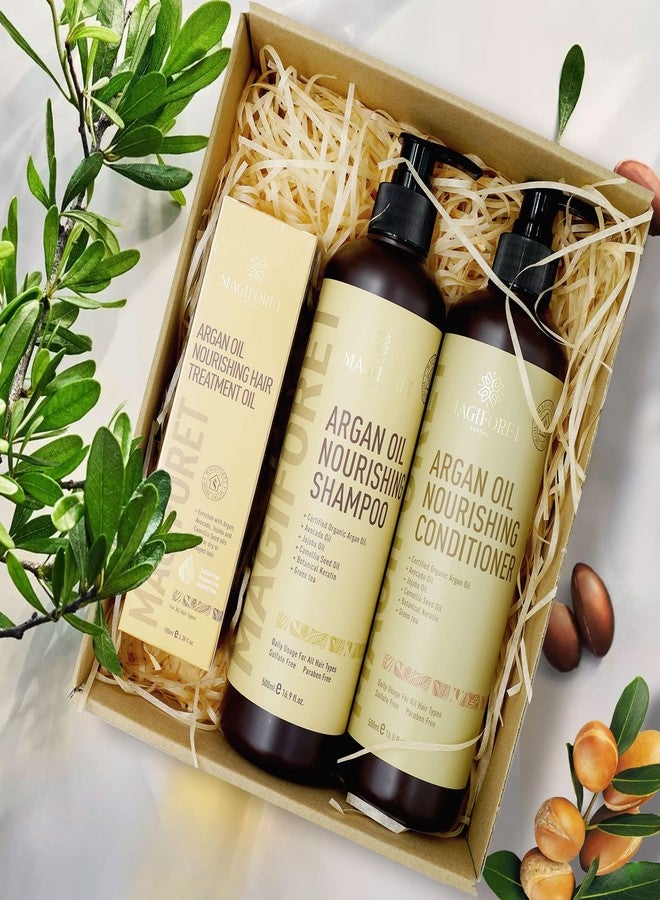 MagiForet Argan Oil Nourishing Daily Care Set, Shampoo 500ml + Conditioner 500ml + Hair Serum 100ml, Sulfate Free Paraben Free, Soft & Smooth, Gentle on Frizz, Curly & Color Treated Hair - Image 2