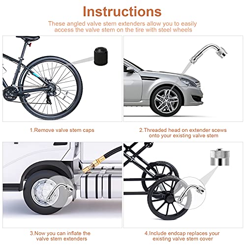 Aracey 6Pieces Valve Stem Extenders,Dually Valve Extension 45 Degree 90 Degree 135 Degree Valve Stem Extensions Compatible for Dual Wheels Passenger Cars, RV, Stroller, Bicycles, Motorcycles and Trailers - Image 2