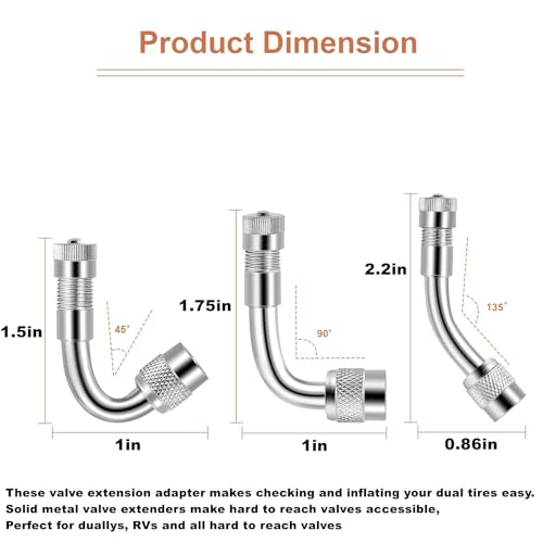 Aracey 6Pieces Valve Stem Extenders,Dually Valve Extension 45 Degree 90 Degree 135 Degree Valve Stem Extensions Compatible for Dual Wheels Passenger Cars, RV, Stroller, Bicycles, Motorcycles and Trailers - Image 5