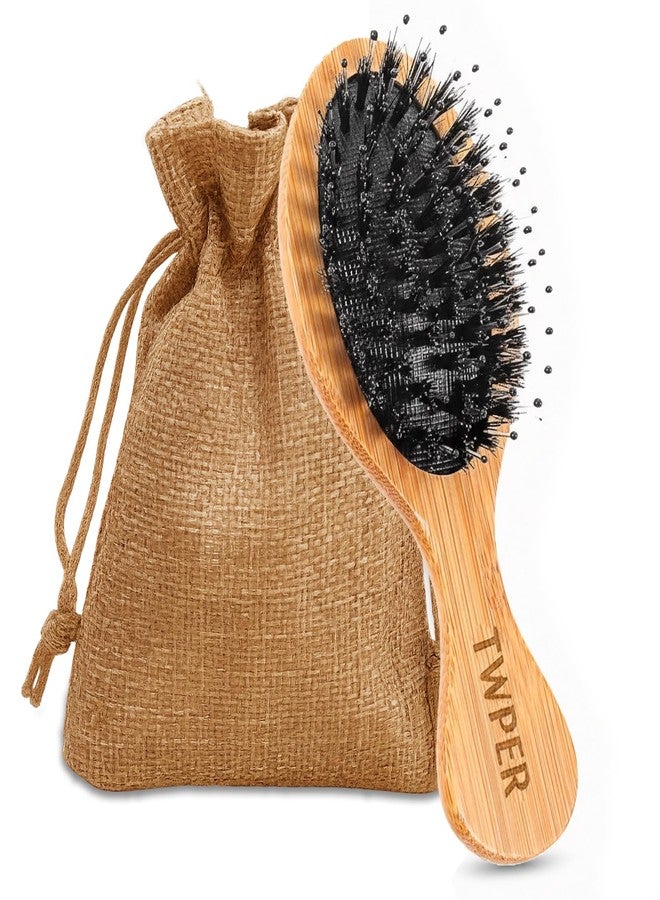 TWPER Mini Travel Hair Brush Boar Bristle, TWPER Bamboo Nylon Small Detangling Brush for Women Men Kids, Scalp Massage Portable Hair Care Tool Gift - Image 1