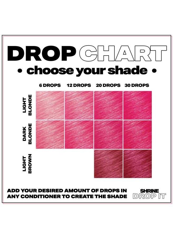 SHRINE - Drop It Temporary Hair Color  Mix Dye With Conditioner  Create Unique Shades  SemiPermanent Bright Colors Blend Easily  MultiUse  Vegan & CrueltyFree  200 Drops Per Bottle Pink - Image 1