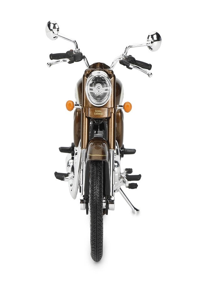 Royal Enfield دراجة رويال إنفيلد نيو كلاسيك 350 نموذج مصغر | 1:12 | مرايا جانبية | عجلات دوارة بحرية | مقود قابل للتوجيه | نظام تعليق خلفي وحامل جانبي يعملان | شعار برونزي - Image 4