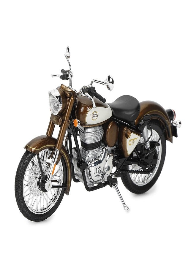 Royal Enfield دراجة رويال إنفيلد نيو كلاسيك 350 نموذج مصغر | 1:12 | مرايا جانبية | عجلات دوارة بحرية | مقود قابل للتوجيه | نظام تعليق خلفي وحامل جانبي يعملان | شعار برونزي - Image 2