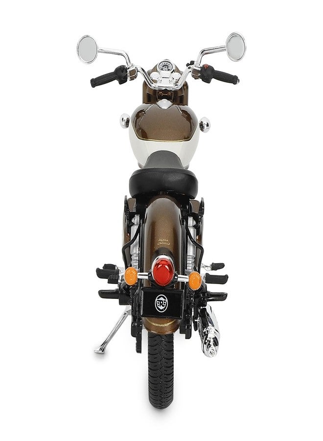 Royal Enfield دراجة رويال إنفيلد نيو كلاسيك 350 نموذج مصغر | 1:12 | مرايا جانبية | عجلات دوارة بحرية | مقود قابل للتوجيه | نظام تعليق خلفي وحامل جانبي يعملان | شعار برونزي - Image 5
