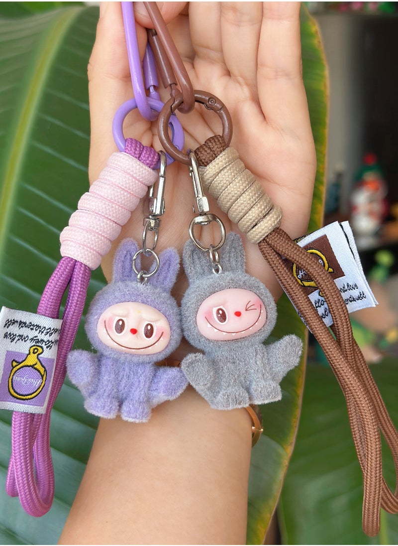 Paraphrase 2-Piece Kawaii Labubu Purple and Brown Wrist Keychain, Cute Bag Charm Pair for Besties and Couples, Car Keychain Accessories, Perfect Gifts for Girlfriends  - Image 4