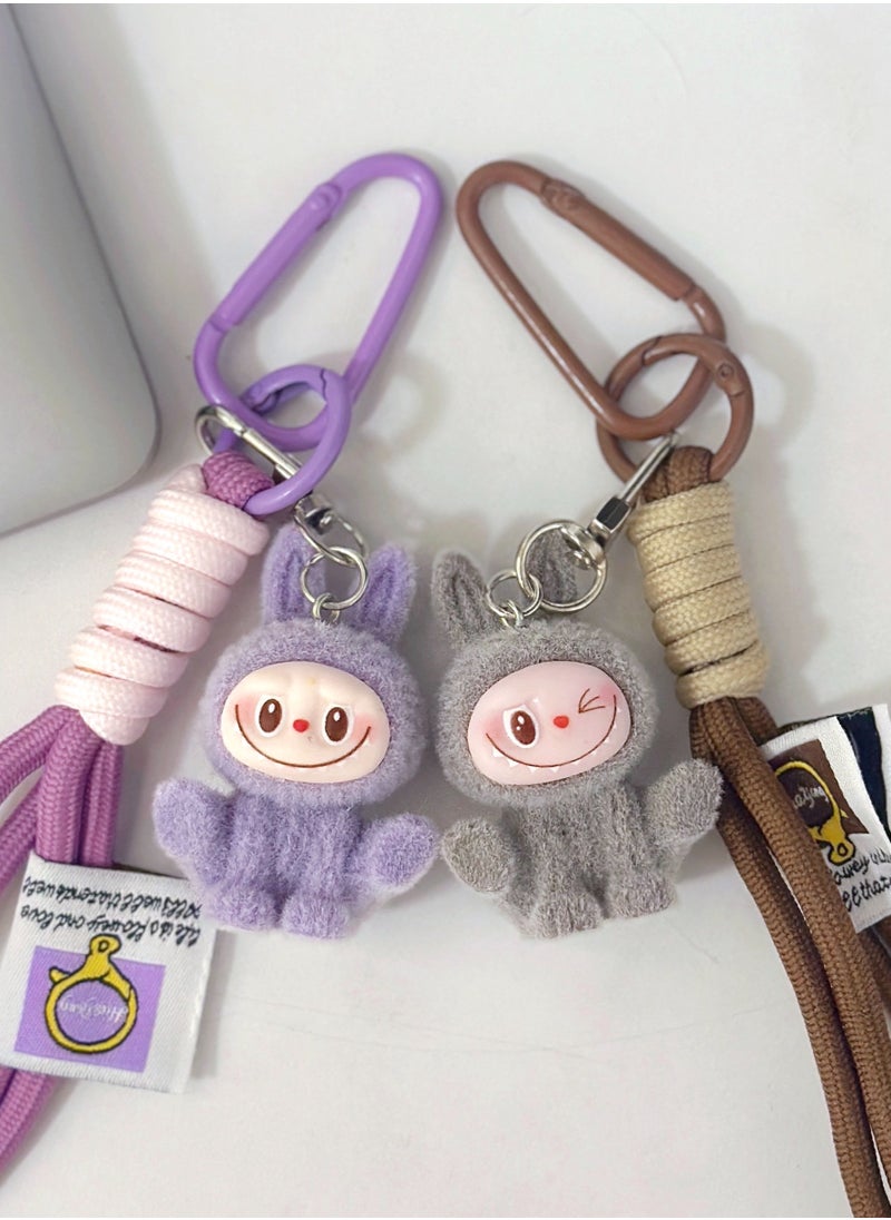 Paraphrase 2-Piece Kawaii Labubu Purple and Brown Wrist Keychain, Cute Bag Charm Pair for Besties and Couples, Car Keychain Accessories, Perfect Gifts for Girlfriends  - Image 1