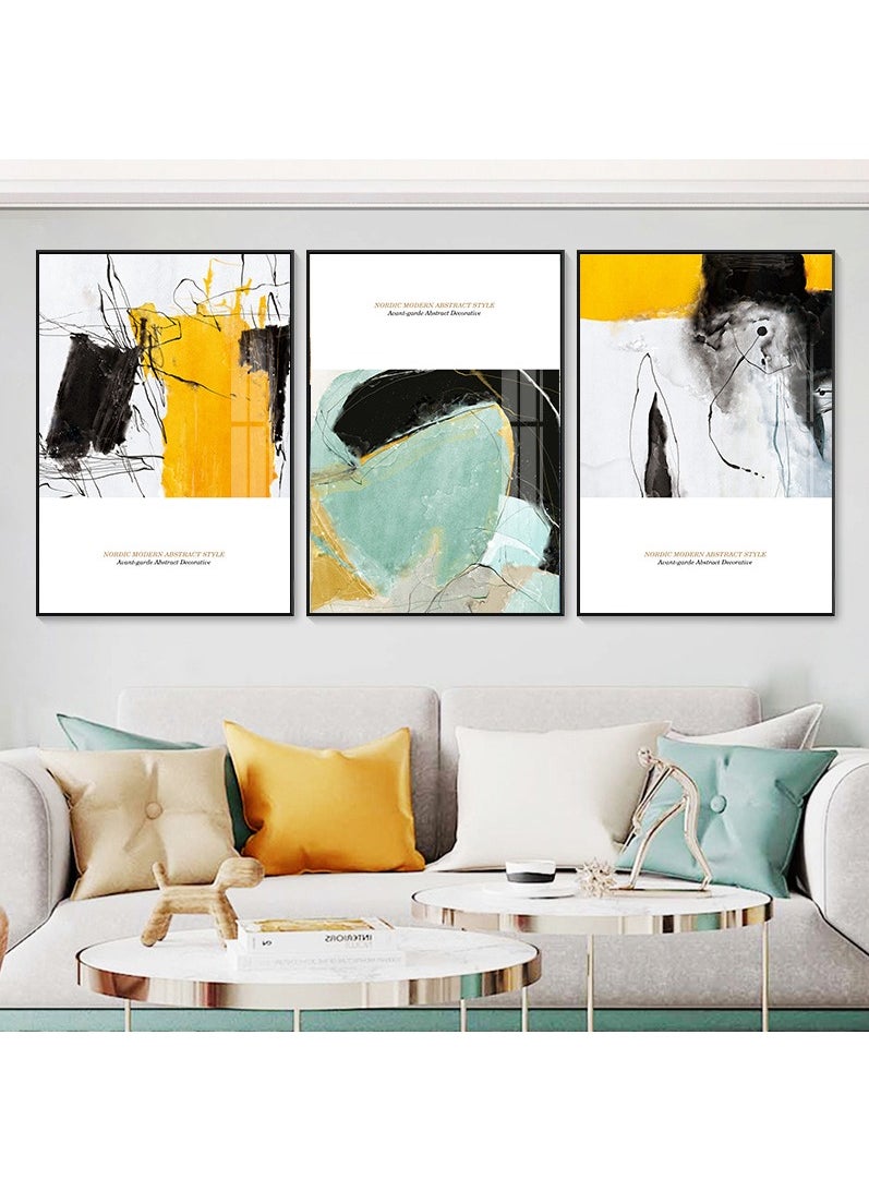 FASHION HOME 3PCS Wall Art Bright Style Minimalist Decor Modern Abstract Canvas Prints Poster Picture Framed Paintings Decorations  - Image 2