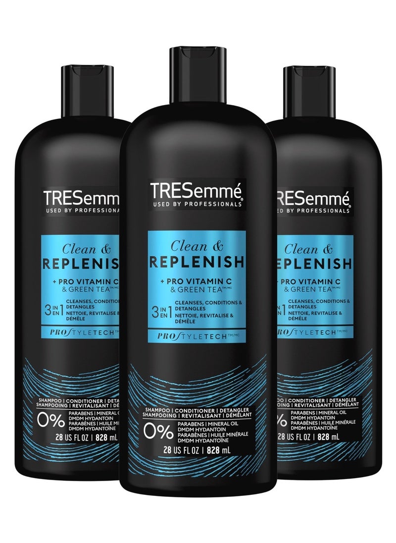 TRESemmé TRESemmé Clean and Replenish 3-IN-1 Shampoo Conditioner Detangler 828 ml, 3pieces  - Image 1