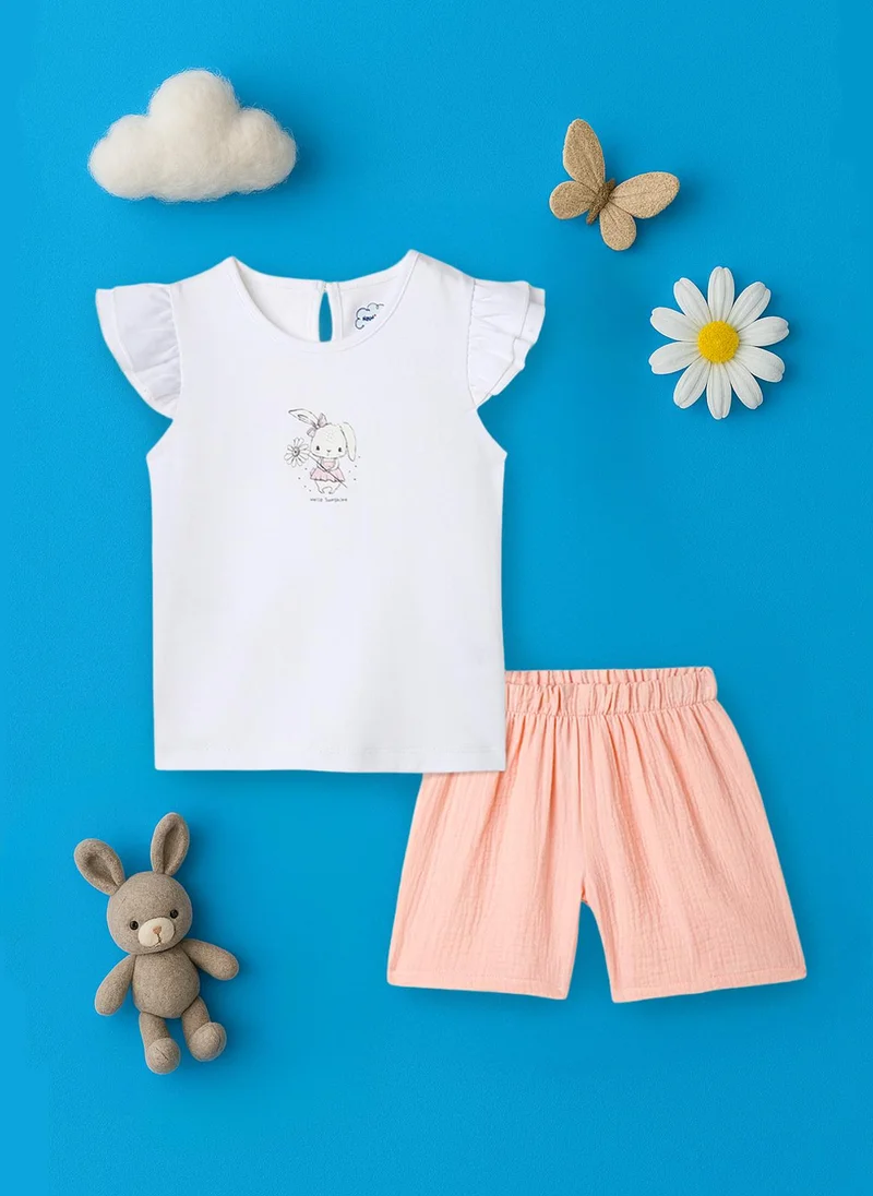 نوتيناتي Girls’ Cotton Top and Shorts Set |Graphic Print Top | Elasticated Shorts | 0-2 Years