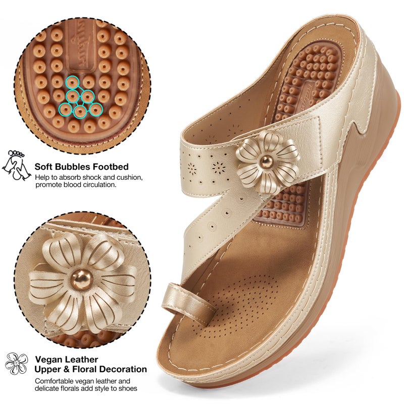 FUDYNMALC Womens Sandals Wedge 2026: All-Day Comfort Platform Flip Flops with Adjustable Dressy Summer Walking Shoes for Wedding Travel Casual, Gold, Size 8 - Image 5