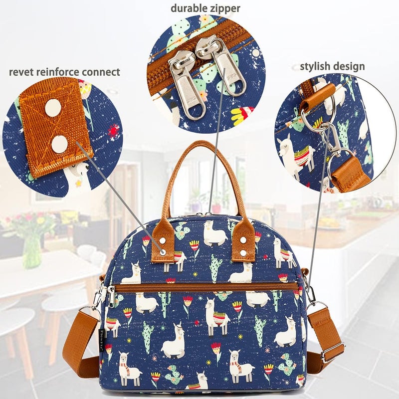 FlowFly Insulated Lunch Bag With Shoulder Strap for Women, Men, and Kids, Large and Reusable, Handle, Freezable Work and School Travel Tote and Meal Prep Organizer,Alpaca - Image 5