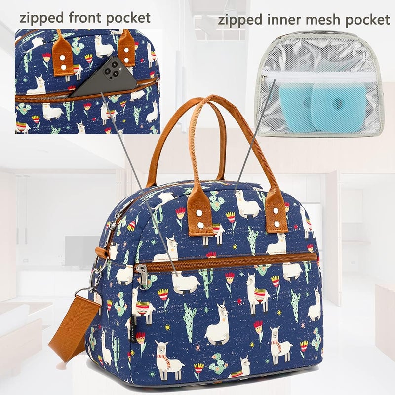 FlowFly Insulated Lunch Bag With Shoulder Strap for Women, Men, and Kids, Large and Reusable, Handle, Freezable Work and School Travel Tote and Meal Prep Organizer,Alpaca - Image 4