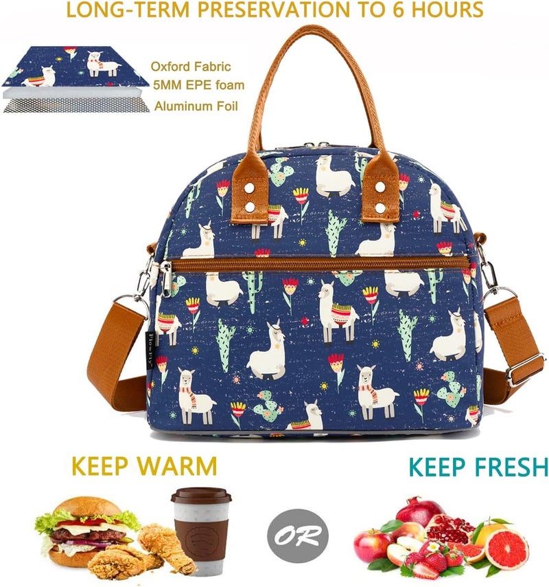 FlowFly Insulated Lunch Bag With Shoulder Strap for Women, Men, and Kids, Large and Reusable, Handle, Freezable Work and School Travel Tote and Meal Prep Organizer,Alpaca - Image 2