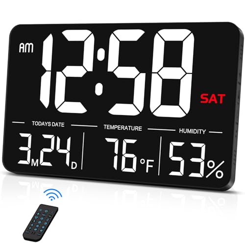 MASHI Digital Clock,13" Large Display Digital Wall Clock, Adjustable Brightness Calendar Clock with Day and Date,DST,Alarms,Humidity, Temperature for Desk, Wall Mounted, for Elderly - Image 1