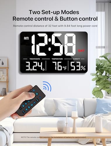 MASHI Digital Clock,13" Large Display Digital Wall Clock, Adjustable Brightness Calendar Clock with Day and Date,DST,Alarms,Humidity, Temperature for Desk, Wall Mounted, for Elderly - Image 5