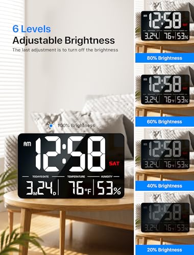MASHI Digital Clock,13" Large Display Digital Wall Clock, Adjustable Brightness Calendar Clock with Day and Date,DST,Alarms,Humidity, Temperature for Desk, Wall Mounted, for Elderly - Image 3