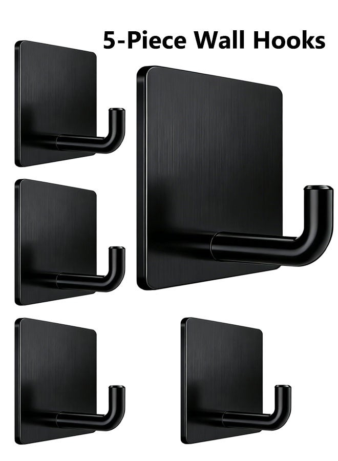 خطافات جدارية، 5 قطع خطافات ذاتية اللصق، خطاف لاصق قوي مجاني، خطاف جداري شديد التحمل للتعليق، مصنوع من الفولاذ المقاوم للصدأ 304، خطاف جداري مقاوم للماء والزيوت للمنزل والحمام والمطبخ والمكتب - Image 1